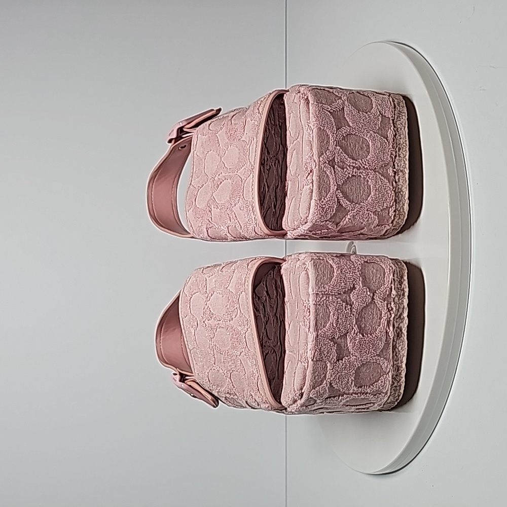 Coach Noelle Terry Cloth Platform Sandals Chunky Sole Slingback Leather Pink 7.5 - Picture 3 of 16